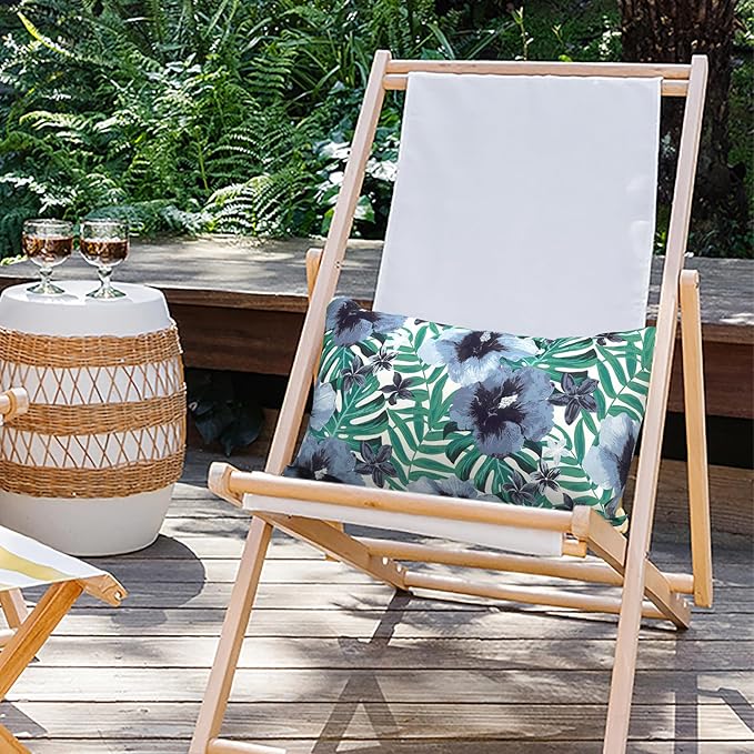 Outdoor Lumbar Pillows 12x20 inch, Rectangle Throw Pillows with Inserts, Decorative Lumbar Cushions for Patio Furniture Garden Couch Home Sofa Office Chair, Pack of 2,Blue Salmone Tropical