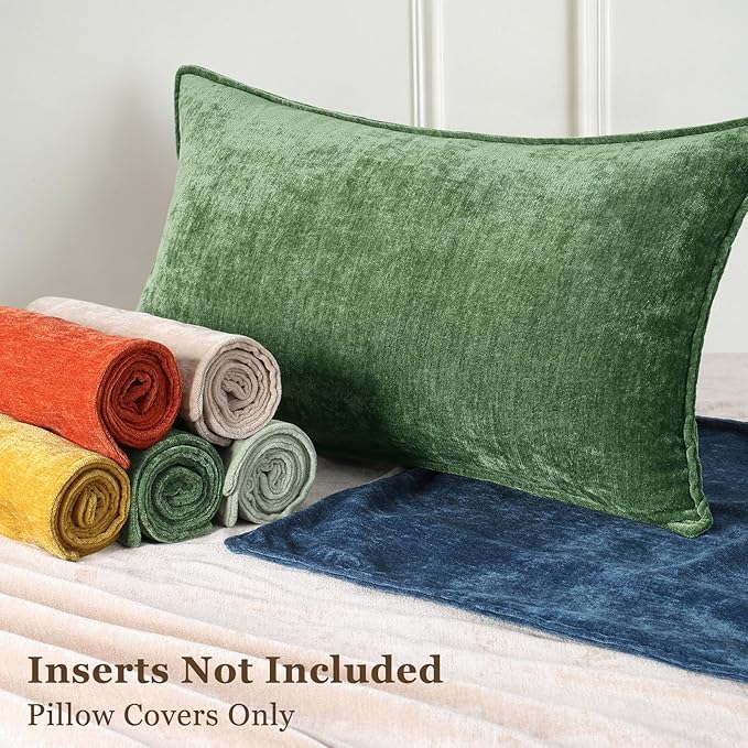 decorUhome Couch Throw Pillow Covers 16x16 Set of 2, Decorative Soft Euro Neutral Chenille Pillow Covers with Elegant Design for Sofa Bed Living Room Home Decor, Moss Green