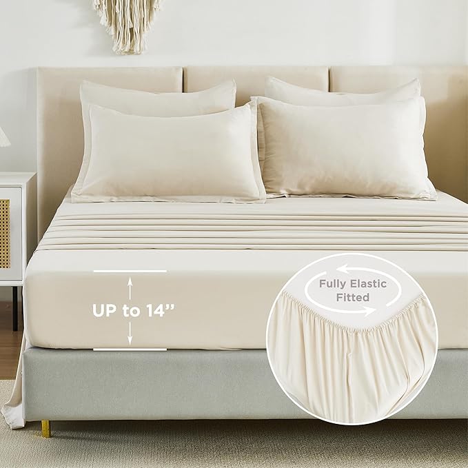 Litanika Bed in a Bag King Beige - 7 Pieces King Size Comforter Set Bedding Comforter Sets, Solid Fluffy Bed Set with Comforter, Sheets, Pillowcases & Shams