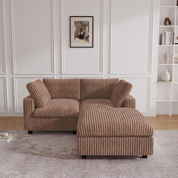 JACH 78.74" Love Seat Sectional Couches, Convertable Modular Sofa with Chaise Ottoman, Modern Deep Seat Couch, Sofa Covers Washable, Minimalist Plush Sofas for Living Room, Apartment, Brown