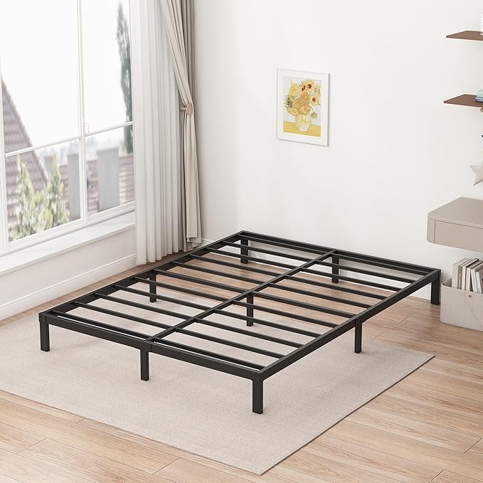 9 Inch Low King Bed Frame Heavy Duty Metal Platform, No Box Spring Needed, Easy Assembly Mattress Foundation, No Noise, Black