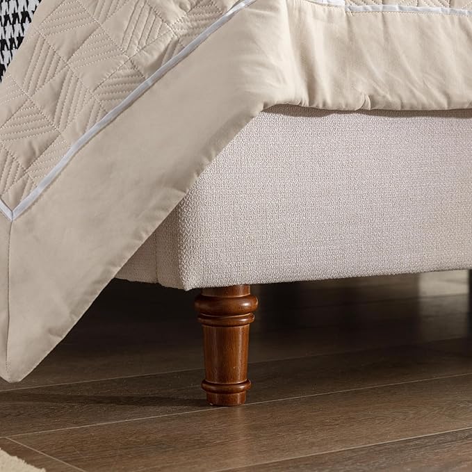 GDFStudio Tall Headboard Upholstered Bed,King Size Platform Bed Frame with Chenille Wingback Headboard, Without Wooden Slats,Box Spring Required,Easy Assembly,Elegant Simplicity 54" High Ivory