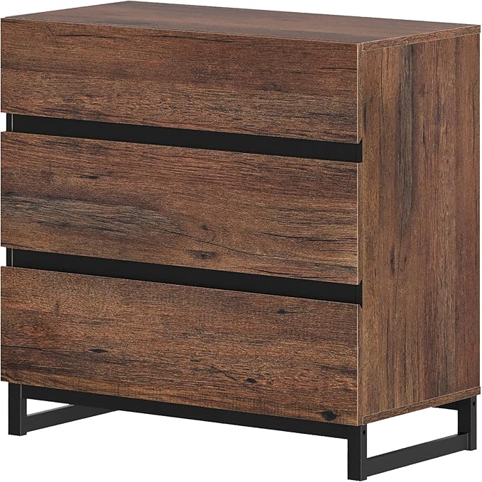 WAMPAT Modern TV Stand for TVs up to 42 inch, Entertainment Center TV Console with 3 Drawers and Metal Base, Media Console for Living Room, Bedroom, Brown