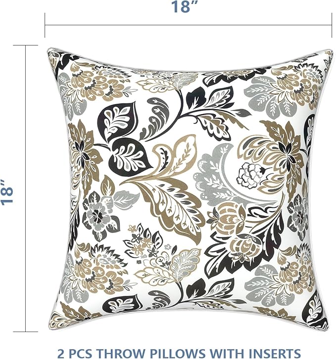 LVTXIII Outdoor Throw Pillows 18x18 Patio Waterproof Square Pillows with Piping Fade Resistant Accent Pillow for Spring Summer Garden Decoration, Set of 2, Dailey Tan