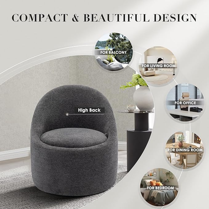 COLAMY Swivel Accent Chair, 360° Swivel Chair with Hidden Storage, Modern Small Barrel Swivel Armchair for Living Room/Bedroom, Darkgrey