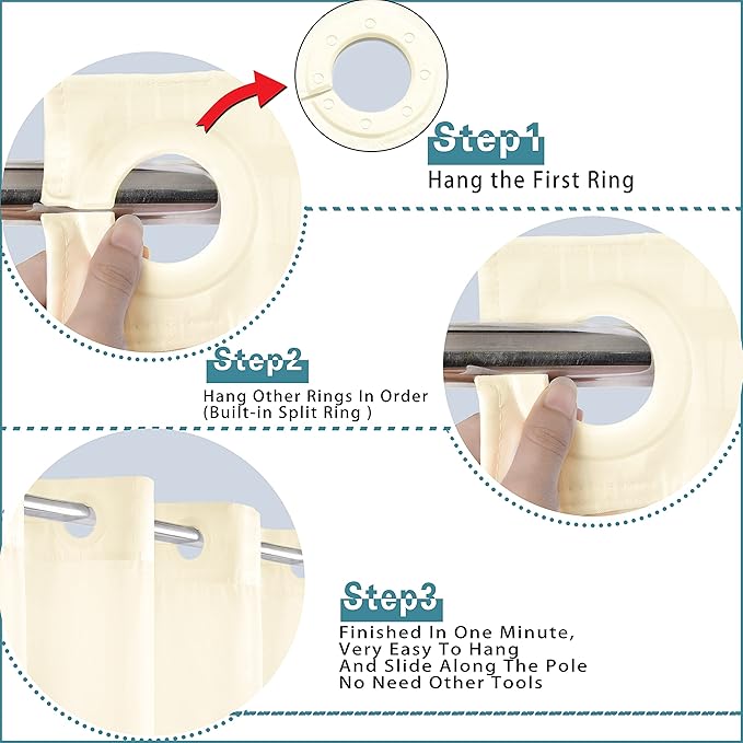 Extra Long No Hook Shower Curtain with Snap in Liner Set, Hotel Luxury Beige Shower Curtains for Bathroom with See Through Top Window, Waterproof, Washable 71W x 84H