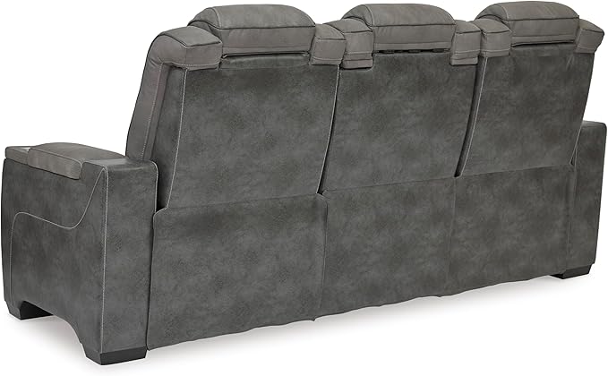Signature Design by Ashley Next-Gen DuraPella Modern Faux Leather Power Reclining Sofa with Adjustable Headrest, Gray