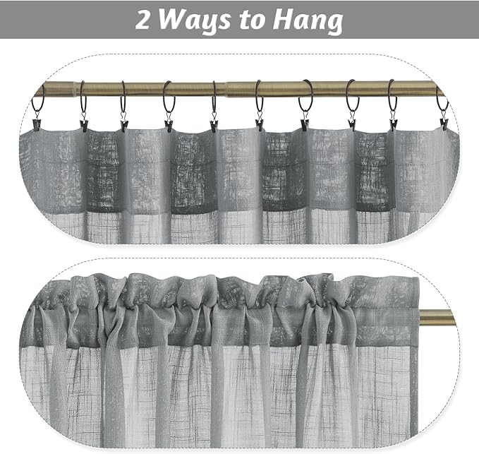 RYB HOME Linen Curtains Sheer - Linen Textured Blend Curtains Privacy Semi Sheer Drapes Light Filtering Backdrop for Bedroom Living Room Dining, Grey, W 52 x L 90 inch, 1 Pair