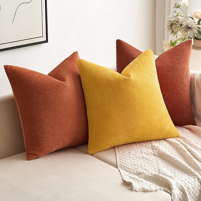 MIULEE Pack of 2 Goose Yellow Decorative Pillow Covers 18x18 Inch Soft Chenille Couch Spring Throw Pillows Farmhouse Cushion Covers for Home Decor Sofa Bedroom Living Room