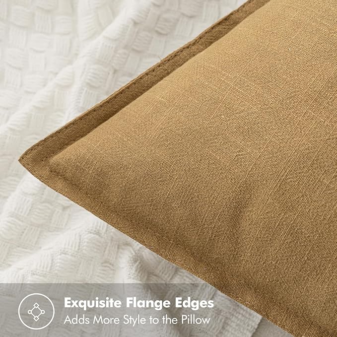 MIULEE Decorative Linen Euro Sham Pillow Covers 24x24 Mustard Yellow Boho Farmhouse Neutral Couch Throw Pillows for Bed Pack of 2 Accent Modern Pillowcase Summer Sofa Livingroom Home Decor