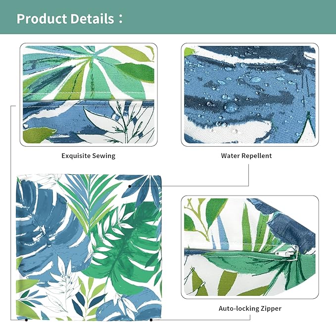 Outdoor Throw Pillow Covers 18”x18”, Decorative Pillow Covers for Patio Furniture, Modern Cushion Cases for Garden Couch Home Sofa Bed Office Chair, Pack of 2, Islamorada Blue Green