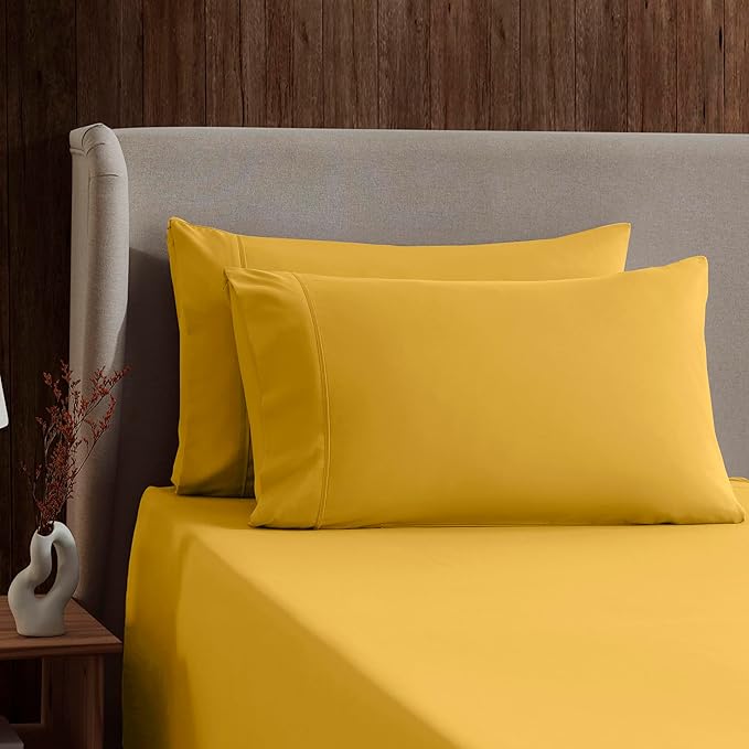 Nestl Twin XL Sheet Set - College Dorm Size - Luxury 1800 Ultra-Soft Microfiber Twin Extra Long Bed Sheets - Deep Pockets - Easy Fit - Extra Soft - 3 Piece Set (Twin XL, Yellow)