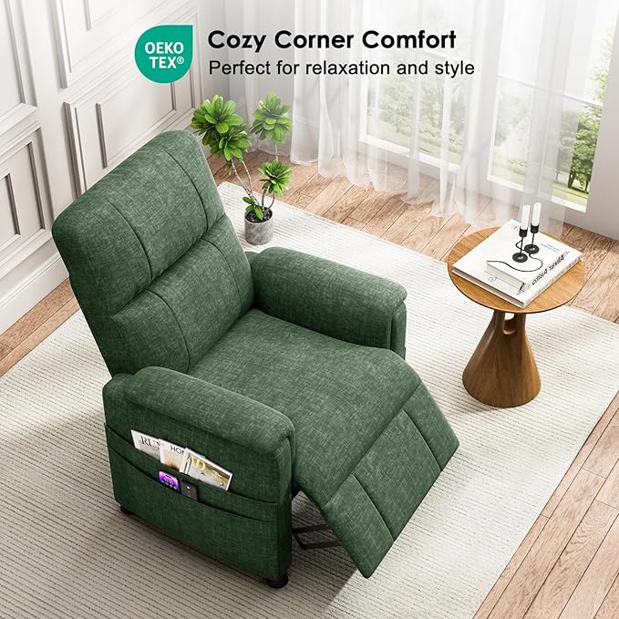 Amada Power Recliner Chair for Adults, Chenille Electric Reclining Chair for Small Spaces with Remote & Side Pockets, Thick Seat Cushion for Home Theater, RV, Living Room & Bedroom