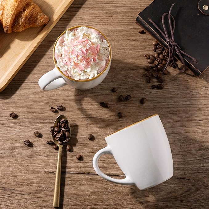 GBHOME Ceramic Coffee Mugs Set of 6, 12oz Stoneware Coffee Mugs Set For Dad Mom Women MEN, Light Weight Ceramic Coffee Cups for Latte/Tea/Beer/Hot Cocoa, Dishwasher & Microwave Safe-Pearl White