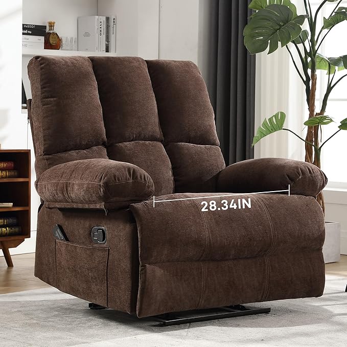Oversized Recliner Chair Extra Wide Large Recliner for Adults 350lbs with Lumbar Support Pillow Nursery Chair Living Room (Manual, BROWN-6008)