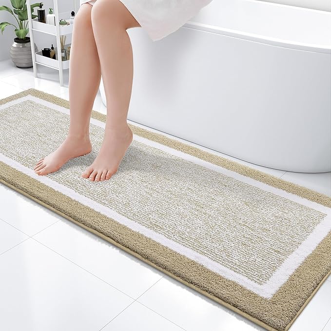 OLANLY Bathroom Rugs 59x20, Extra Soft and Absorbent Microfiber Bath Mat, Non-Slip, Machine Washable, Quick Dry Shaggy Bath Carpet, Suitable for Bathroom Floor, Tub, Shower (Runner, Beige)