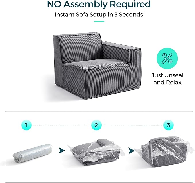 LINSY HOME Modular Sectional Sofa, 134" Boneless Couch U Shaped 4-Seat Sofa with 2 Movable Ottomans, Corduroy Sectional Cloud Couches for Living Room, No Assembly Required, Bluish Grey