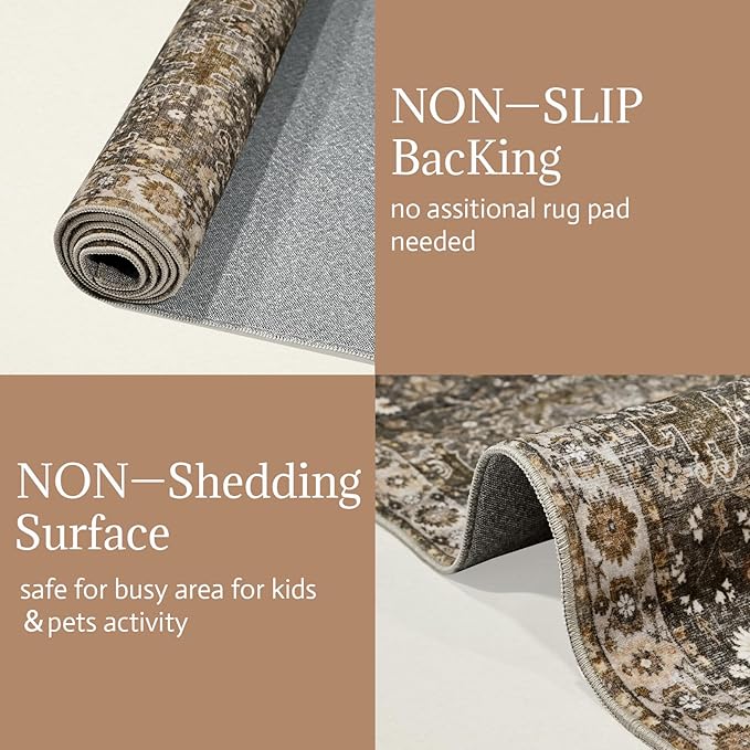 8x10 Washable Area Rugs Ultral Soft Non-Slip Stain Resistant Vintage Boho Large Carpet for High-Traffic Living Room & Dining Room