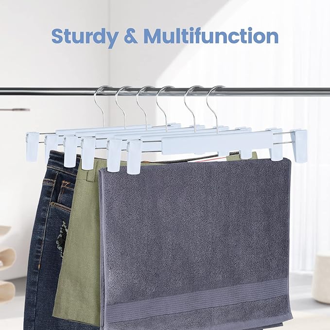 20 Pack Pants Hangers with Adjustable Non-Slip Clips Anti-Rust Hanging Hook for Trouser,Skirts,Jeans,Clothes Hangers Blue