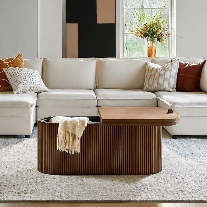 HULALA HOME Modern Lift Top Coffee Table with Storage, Space Saving Living Room Table, Multi-Functional Wood Coffee Table(Walnut)