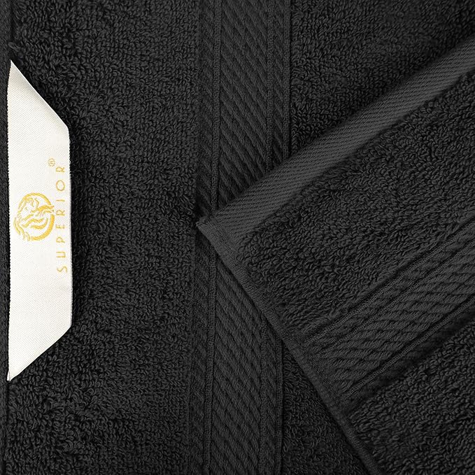 Superior Egyptian Cotton Pile 8 Piece Towel Set, Includes 2 Bath, 2 Hand, 4 Face Towels/Washcloths, Ultra Soft Luxury Towels, Thick Plush Essentials, Guest Bath, Spa, Hotel Bathroom, Black