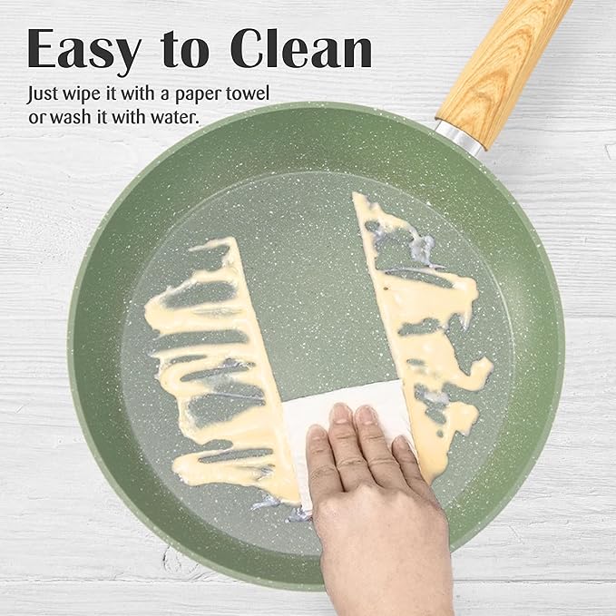 DishDelight Induction Pots and Pans Set Non Stick, 12 Piece Nonstick Induction Granite Kitchen Cookware Sets, Induction Cookware Frying Pans and Saucepan Set, Nonstick Granite Cooking Set, Green