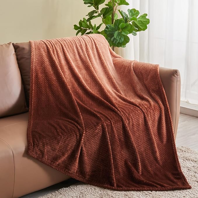 NEWCOSPLAY Super Soft Throw Blanket Ombre Coffee Premium Silky Flannel Fleece Leaves Pattern Lightweight Bed Blanket All Season Use (Ombre Coffee, Throw(40"x50"))