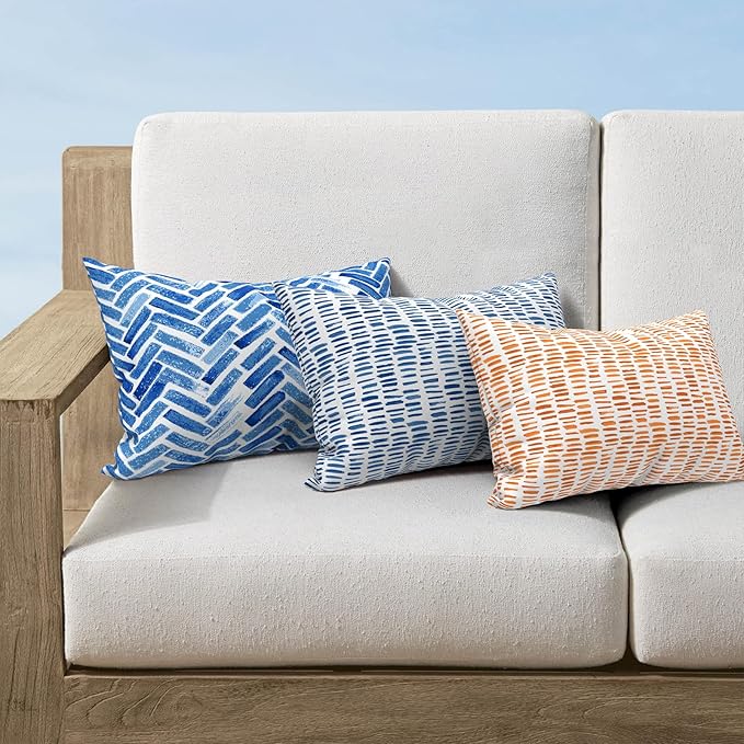 Pack of 2 Outdoor Lumbar Pillow Covers, All Weather Cushion Pillow Cases 12x20 Inch, Pillowcase for Patio Couch Decoration, Blue Bricks