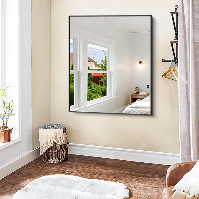 KOCUUY Black Rectangle Mirror, 36"x40" Bathroom Mirrors for Over Sink, Large Black Wall Mounted Mirror, Metal Framed Mirror for Wall, Vanity Mirror for Bathroom Living Room Bedroom Dining Room