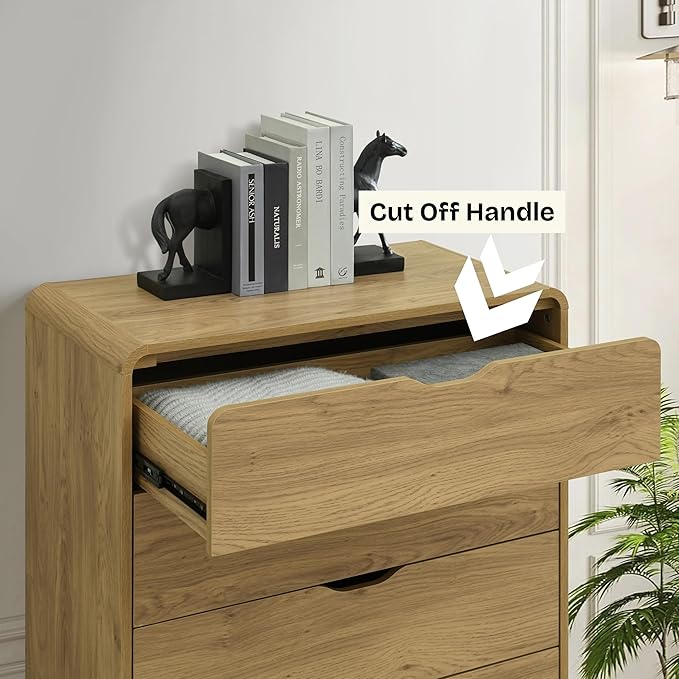 Meadow 5 Drawer Dresser for Bedroom, 47.2″ H Modern Wide Chest of Drawers, Wood Storage Organizer for Clothes, Entryway, Hallway, Nursery or Living Room, Oak