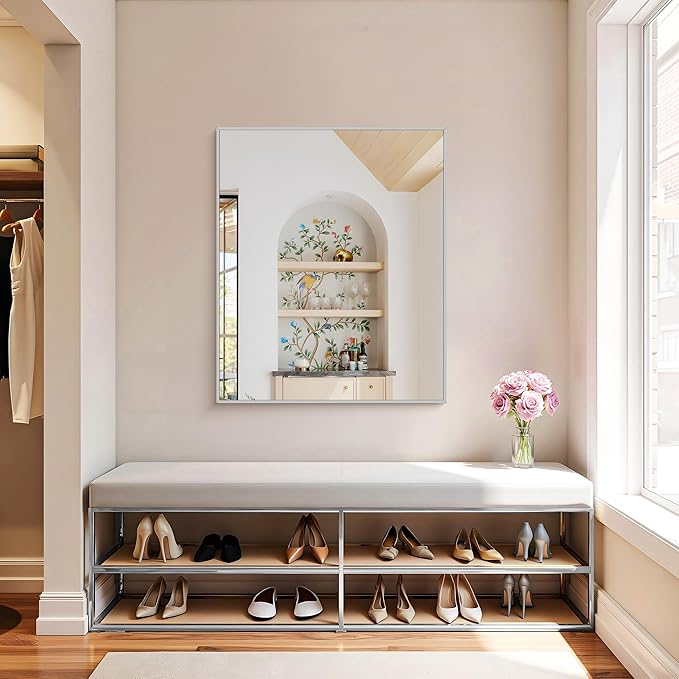 KOCUUY Silver Framed Mirror, 30"x36" Rectangle Bathroom Mirror for Wall, HD Tempered Glass, Anti-Rust Frame, Modern Design for Bathroom, Bedroom, Living Room, Entryway