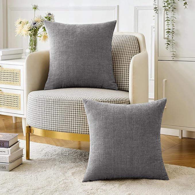 MIULEE Pack of 2 Couch Throw Pillow Covers 20x20 Inch Soft Dark Gray Chenille Pillow Covers for Sofa Living Room Solid Dyed Pillow Cases