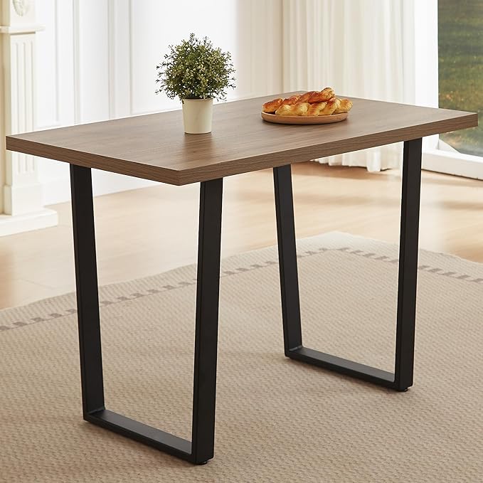42.9 Modern Dining Kitchen Table for 4, Space-Saving Rectangular Design with Metal Legs, Suitable for Dining Room Kitchen Restaurant (Walnut Table)