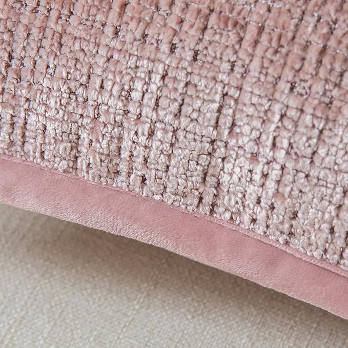 Yaertun Pack of 2 Chenille Textured Decorative Throw Pillow Covers Accent Solid Cushion Cover Soft Cozy Pillow Case with Velvet Back for Couch Sofa Bed Living Room 18x18 Inch Dusty Pink