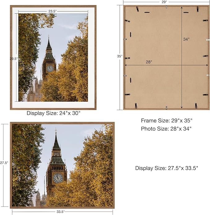 Axeman 28x34 Frame | Solid Oak Wood 28x34 Poster Frame With Mat for 24x30 | 34x28 Wood Picture Frame | Tempered Glass and Hanging Hardware Included Home Wall Decor Art Hanging Frame | Walnut