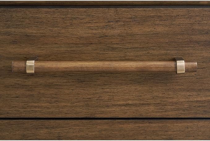 Signature Design by Ashley Lyncott Mid-Century Modern 6-Drawer Dresser and Mirror with Safety Stop and Felt-Lined Top Drawer, Light Brown