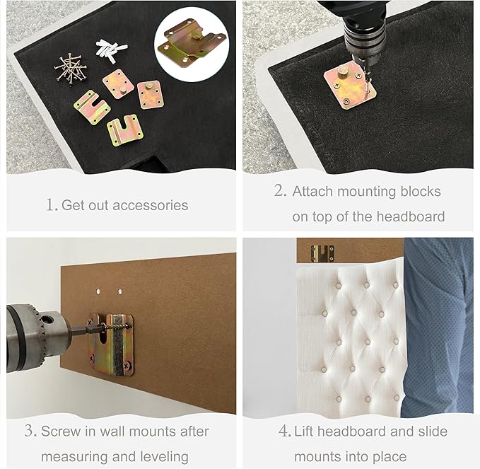 King Headboard Only, Upholstered Headboard King Size for Adjustable Bed Linen Tufted Wall Mounted Head Board with Solid Wood Legs, Ivory