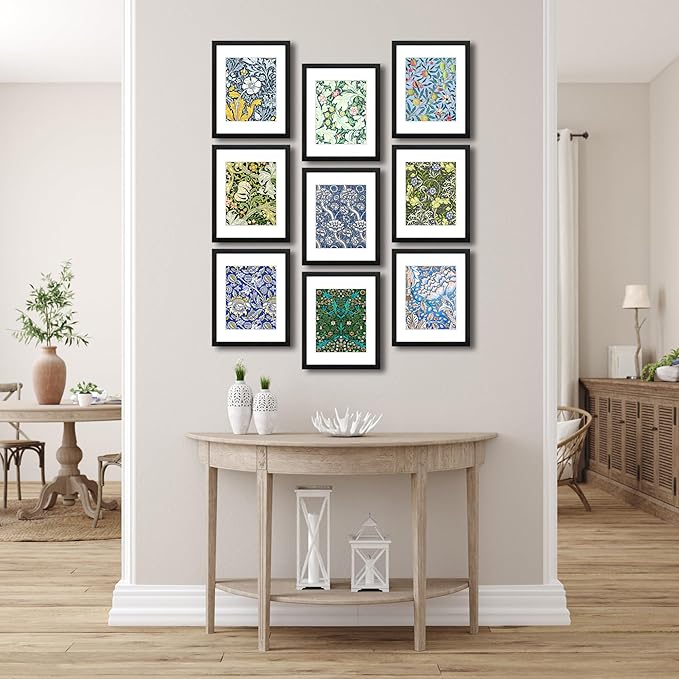 11x14 Picture Frame Set of 9 for Pictures 8x10 with Mat or 11x14 Without Mat, Wall Gallery or Tabletop display Photo Frames in Black