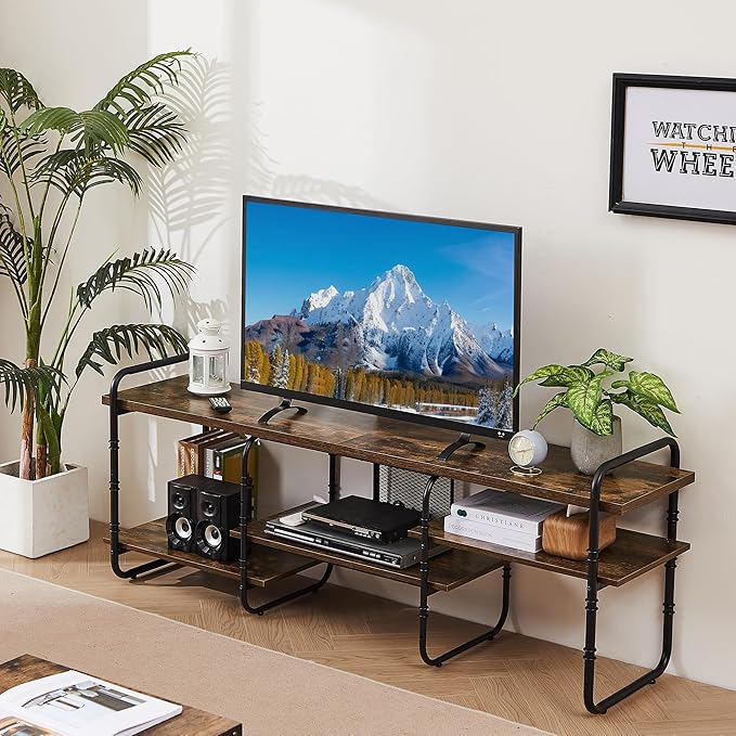 VECELO TV Stands up to 55 Inch,Entertainment Center/Media Console Table with Adjustable Storage Shelves for Living Room/Bedroom,