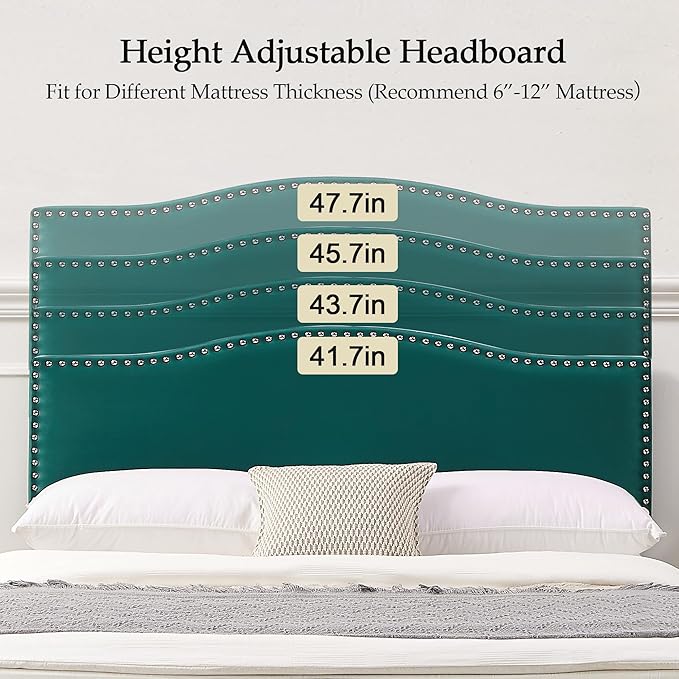 VECELO Full Bed Frame, Platform Bed Frame with Adjustable Height Upholstered Headboard, Heavy-Duty Frame and Strong Wooden Slats Support, Non-Slip and Noise-Free, Easy Assembly, Dark Green