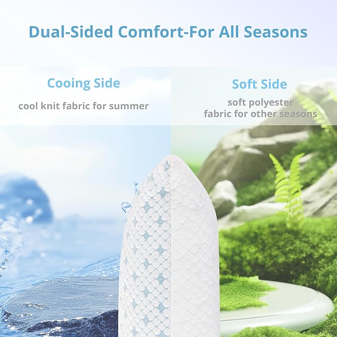 Cooling Pillows Queen Size Set of 2 - Adjustable Shredded Memory Foam Pillow for Sleeping, Bed Pillows for Side, Back, Stomach, Hot Sleepers, with Washable Cover, Supportive, 2 Pack