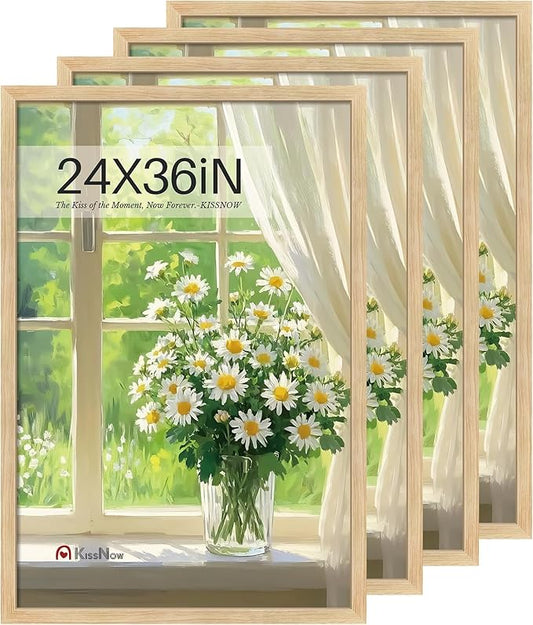 24x36 Poster Frame 4 Pack, Natural Oak Wood, Wall Gallery Picture Frame