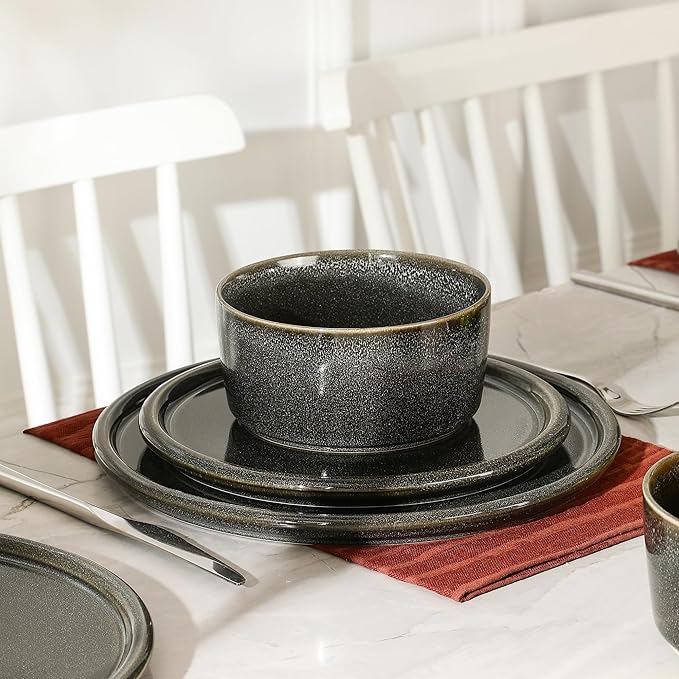 Stone Lain Eden 4-Piece Bowl Set Stoneware, Charcoal Grey