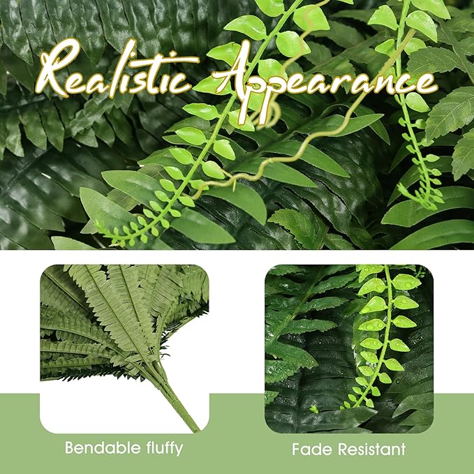 Set of 2 UV-Resistant Fake Boston Fern Bush with 128 Branches, 51" Large Faux Ferns for Outdoors, Artificial Fern Plants for Outdoor & Indoor Decor Office & Living Room Decor（Pot is not Included）