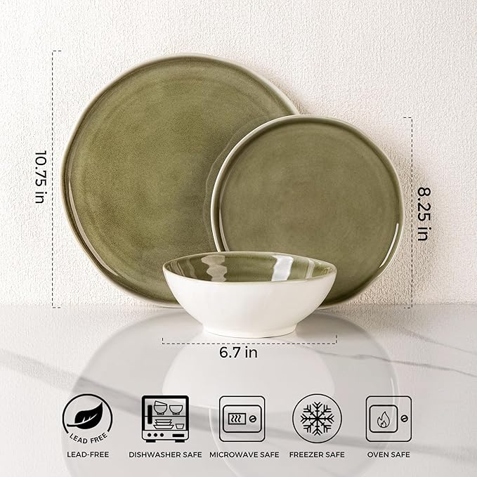 Leratio Ceramic Dinnerware Sets for 4,Porcelain Plates and Bowls Sets with Wavy Edge,Microwave & Dishwasher & Oven Safe,Light Weight & Scratch Resistant Dishes Sets-Service for 4 (12pcs)
