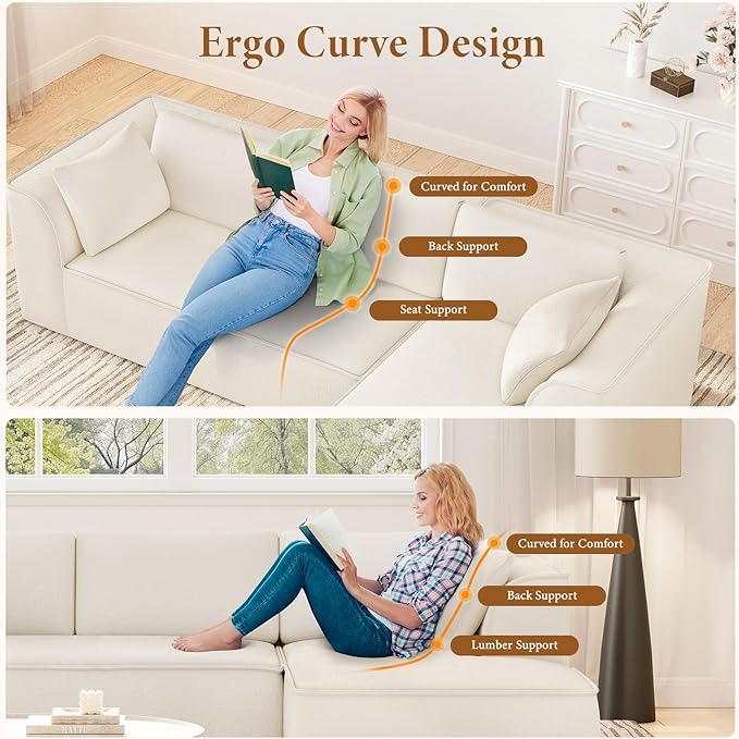 Vesgantti 106" Cloud Sectional Couch with Chaise, Deep Seat Modular Sectional Sofa Chenille Memory Foam Sofa Boneless Couches for Living Room Bedroom, No Assembly Required (Beige, Right-Facing Chaise)