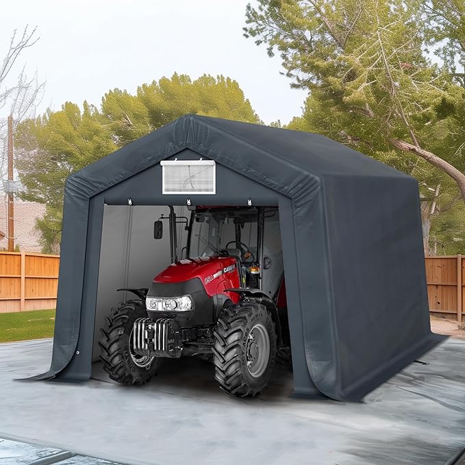 HERA'S PALACE 10x15ft Outdoor All-Season Portable Storage Shelter Shed Car Canopy Carport with 2 Roll up Zipper Doors Garage Kit Tent for Motorcycle Garden Tools