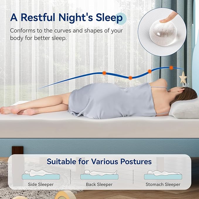 Amazon Basics Memory Foam Mattress, Soft Plush Feel, 6 Inch, Full, White/Grey