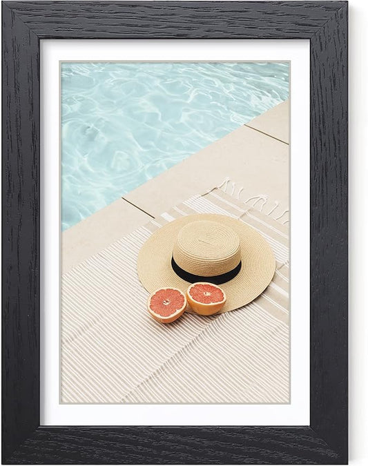 Axeman Solid Oak Black Photo Frame - 5x7 Picture Frame With Mat For 4x6 - Hanging Hardware Included
