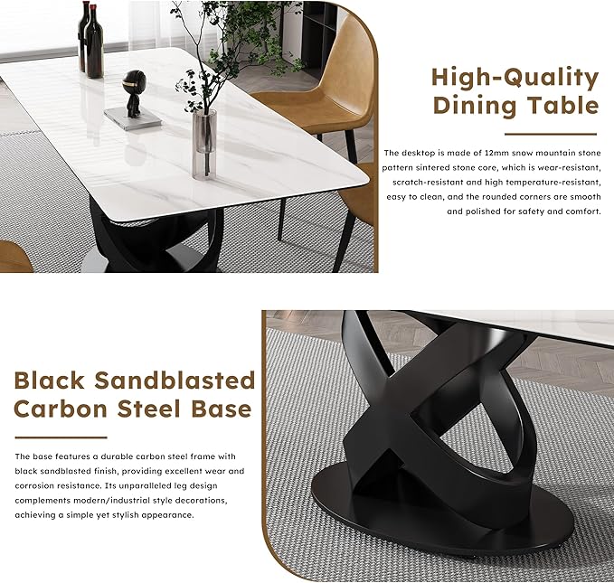 71" Modern Marble Dining Table, Sintered Stone Top for Kitchen, Dining Room, Dinette, Space Saving Design